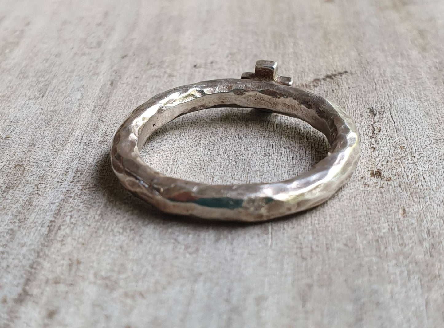 Cross ring,sterling silver,stacker,chunky hammered band,handmade,boho,goddess,round wedding band,thick silver ring,