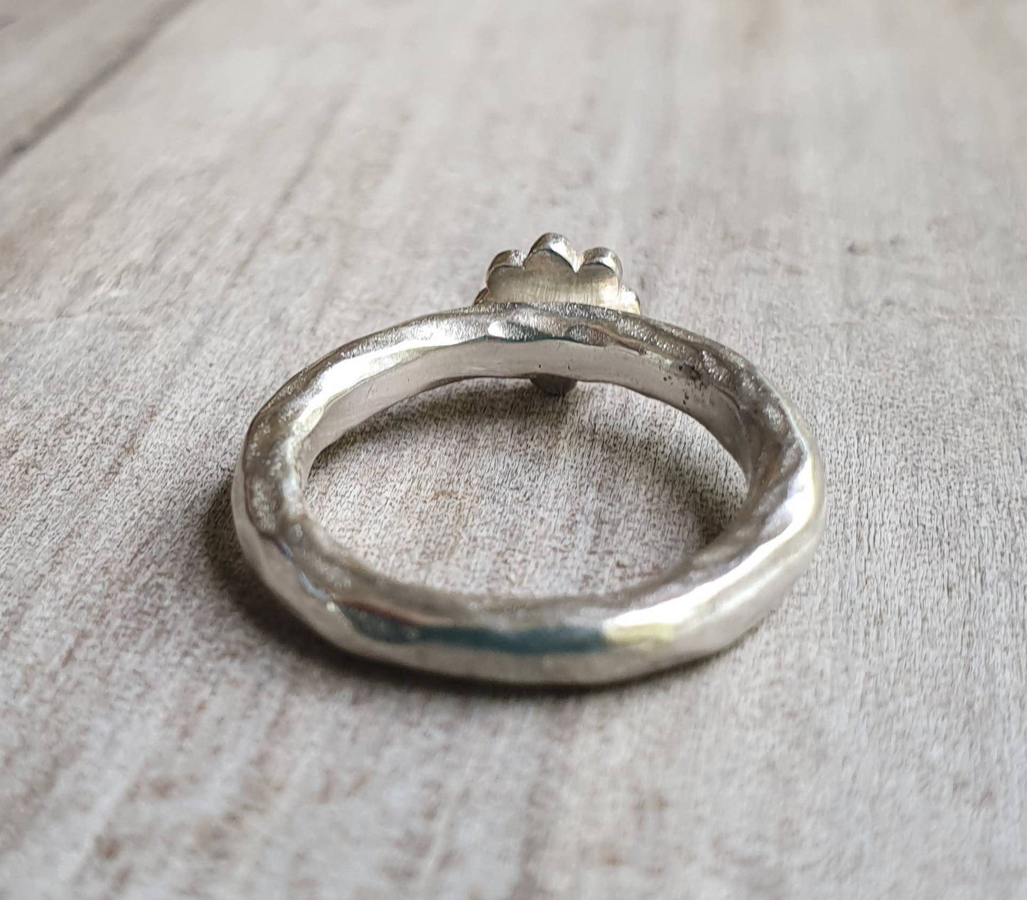 Flower ring,sterling silver,stacker,chunky hammered band,handmade,boho,goddess,round wedding band,thick silver ring,