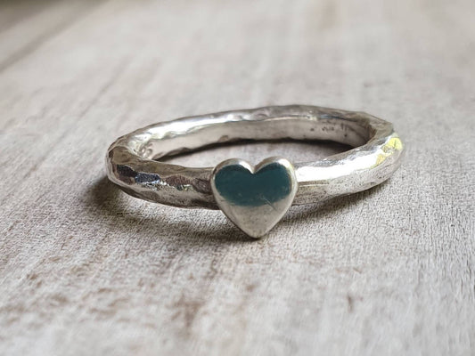 Heart ring,sterling silver,stacker,chunky hammered band,handmade,boho,goddess,round wedding band,thick silver ring,