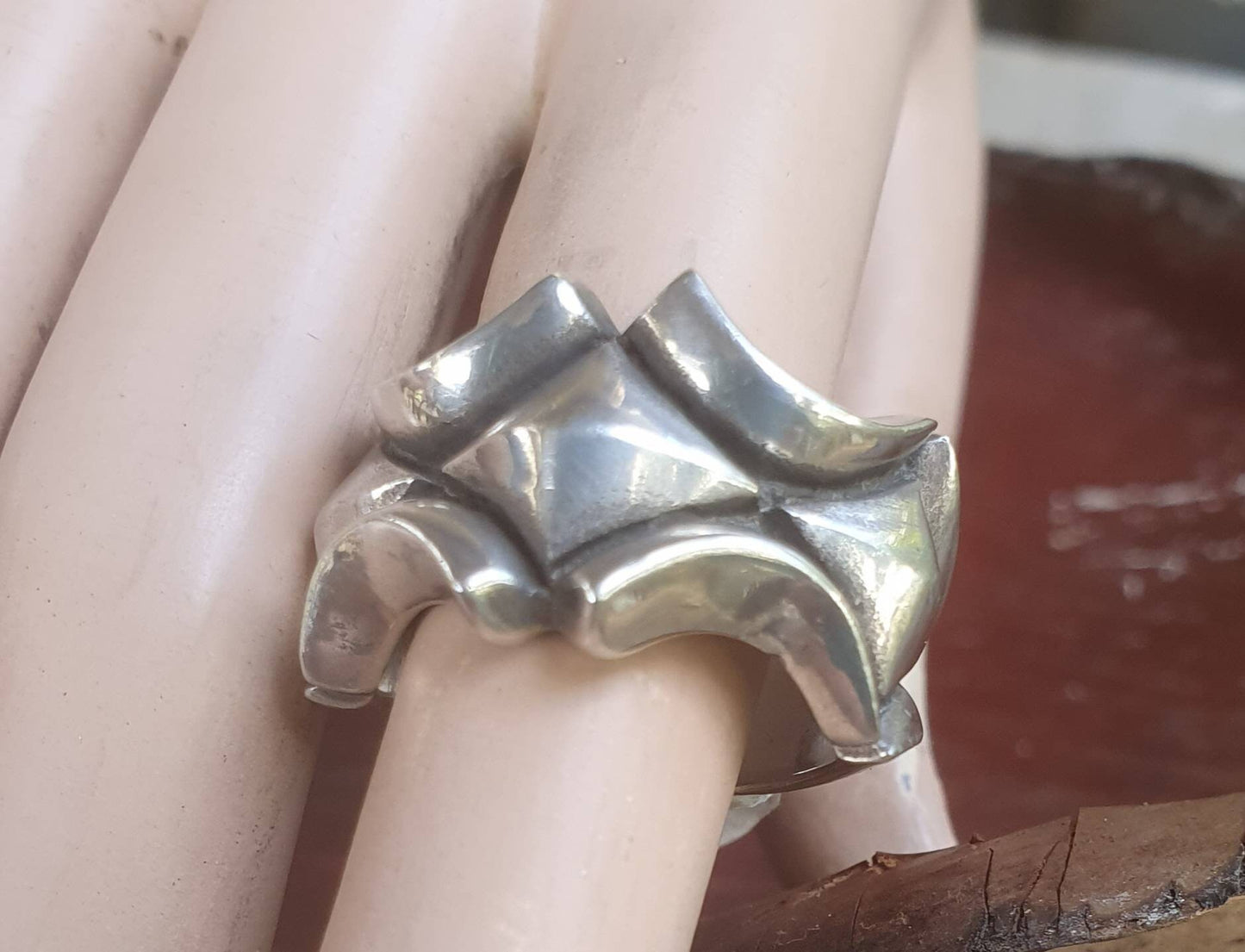 Chunky ring,solid sterling silver band,unusual pyramid shaped, industrial band, wedding dress ring