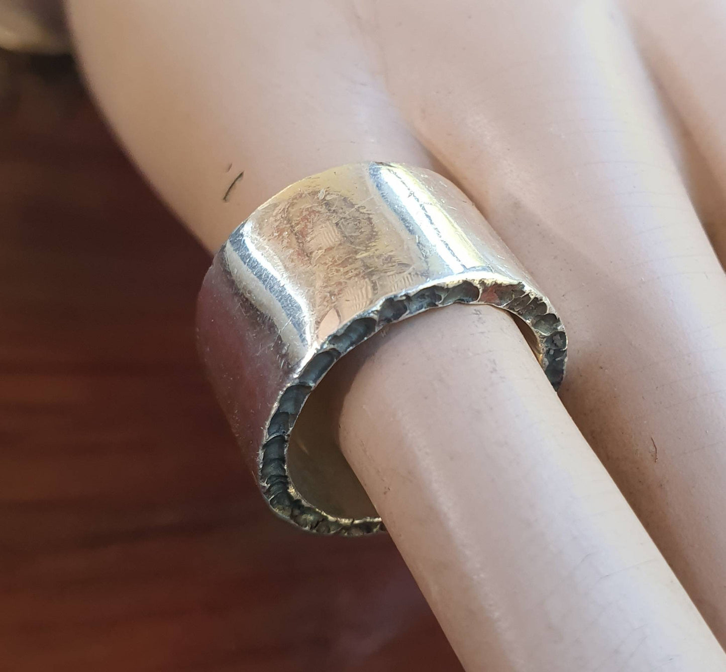 Wide solid ring, sterling silver band,hammered sides,chunky,uneven,rustic,thick wedding dress ring