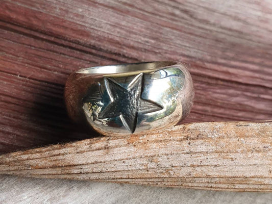 star ring,Sterling silver,chunky,unisex band,half round ring,D band,hipster,handmade,hippy,goddess,retro,rockabilly,wedding