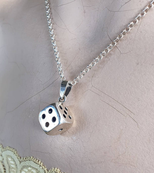 Dice pendant,sterling silver,4 dimensional cube,gambling,casino,roulette,Vegas jewelry,