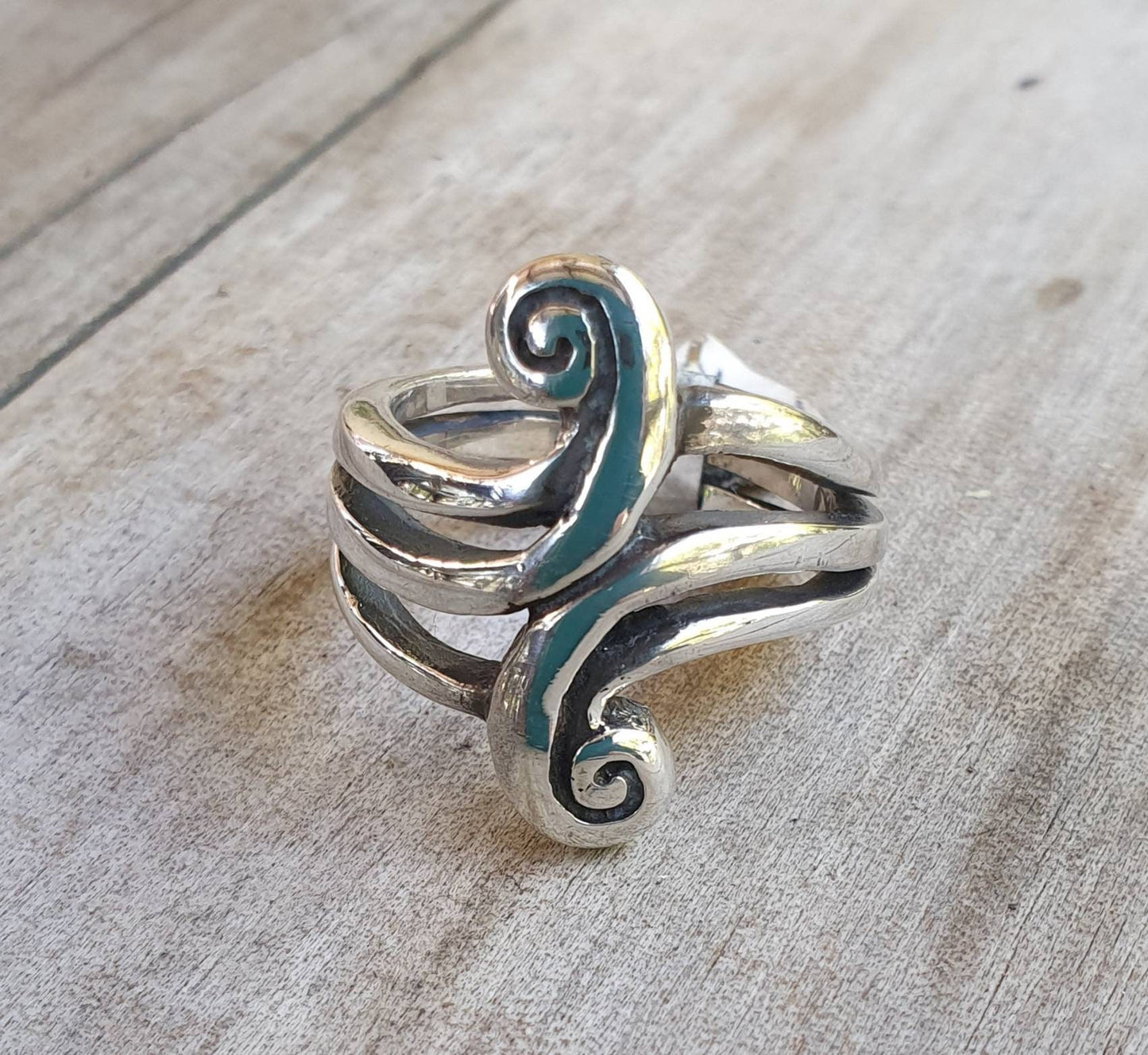 Long silver ring,tribal,sterling silver,curls,maori,koru ,celtic,handmade,silver band,scrolls,Aztec,Inca,