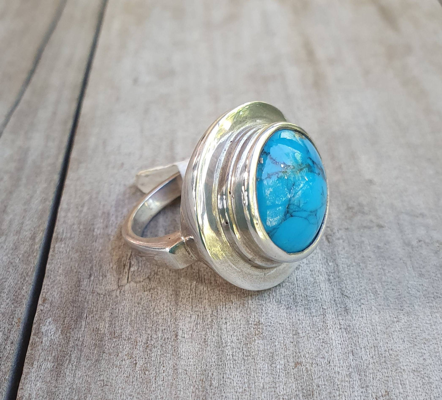 turquoise  ring,sterling silver,large chunky ring,boho,large gemstone ring,handmade,retro ring,modern