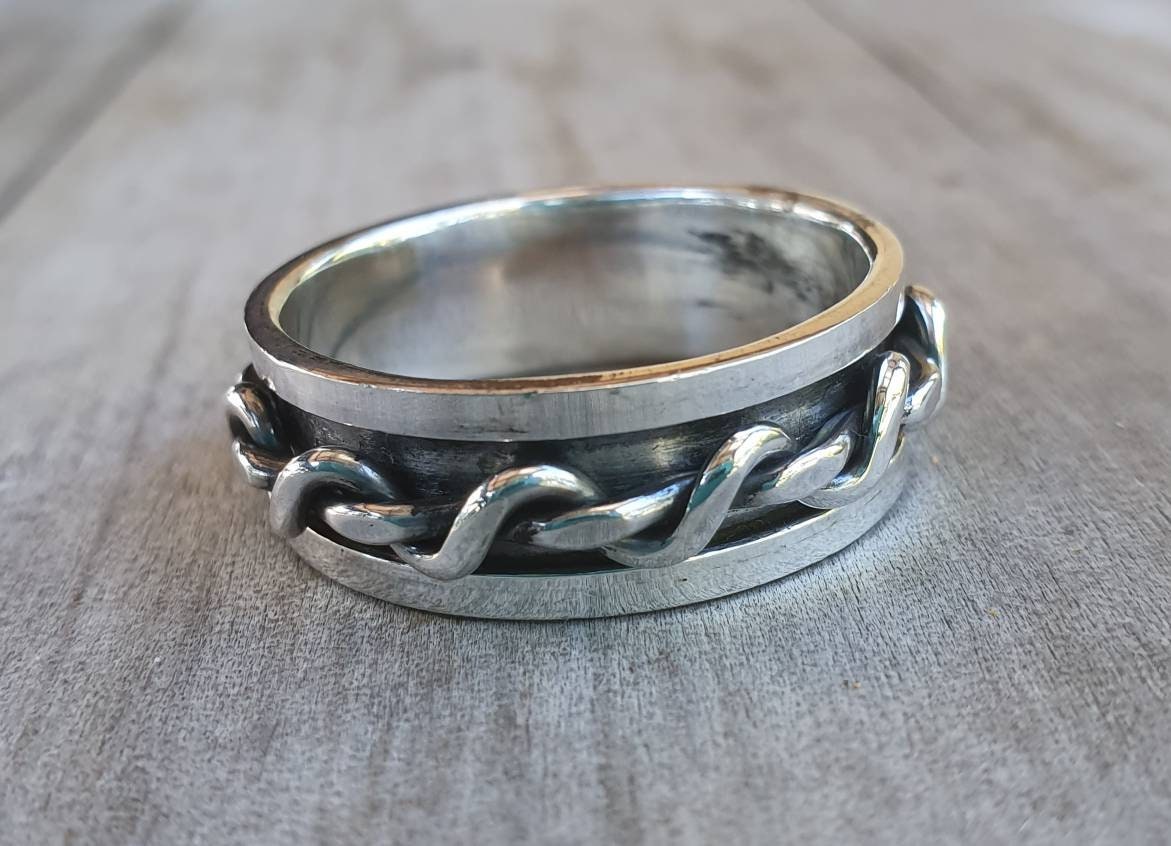 spinner ring,large size,solid,sterling silver,tribal, celtic worry ring,twisted wire wedding,industrial,bespoke