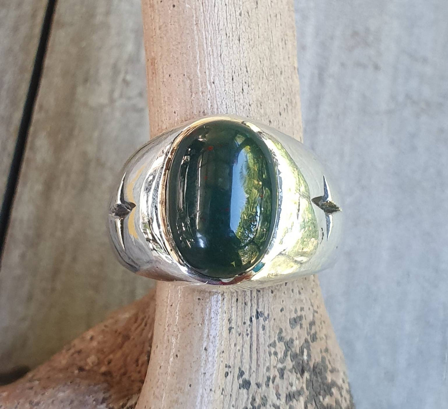 Chunky ring,green onyx,star,sterling silver,handmade,tribal,dress signet ring,aztec,mans fashion,boho,hipster