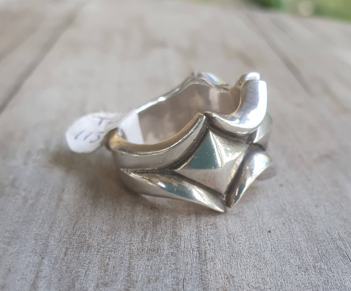 Chunky ring,solid sterling silver band,unusual pyramid shaped, industrial band, wedding dress ring