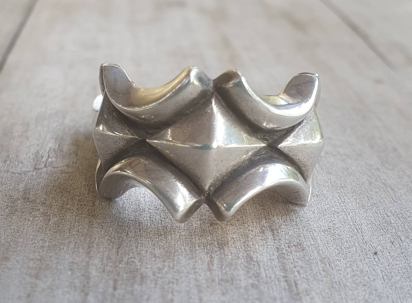 Chunky ring,solid sterling silver band,unusual pyramid shaped, industrial band, wedding dress ring