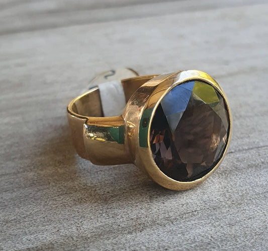 Gold ring,solitare, 9ct gold,Smokey quartz,gold chunky ring,