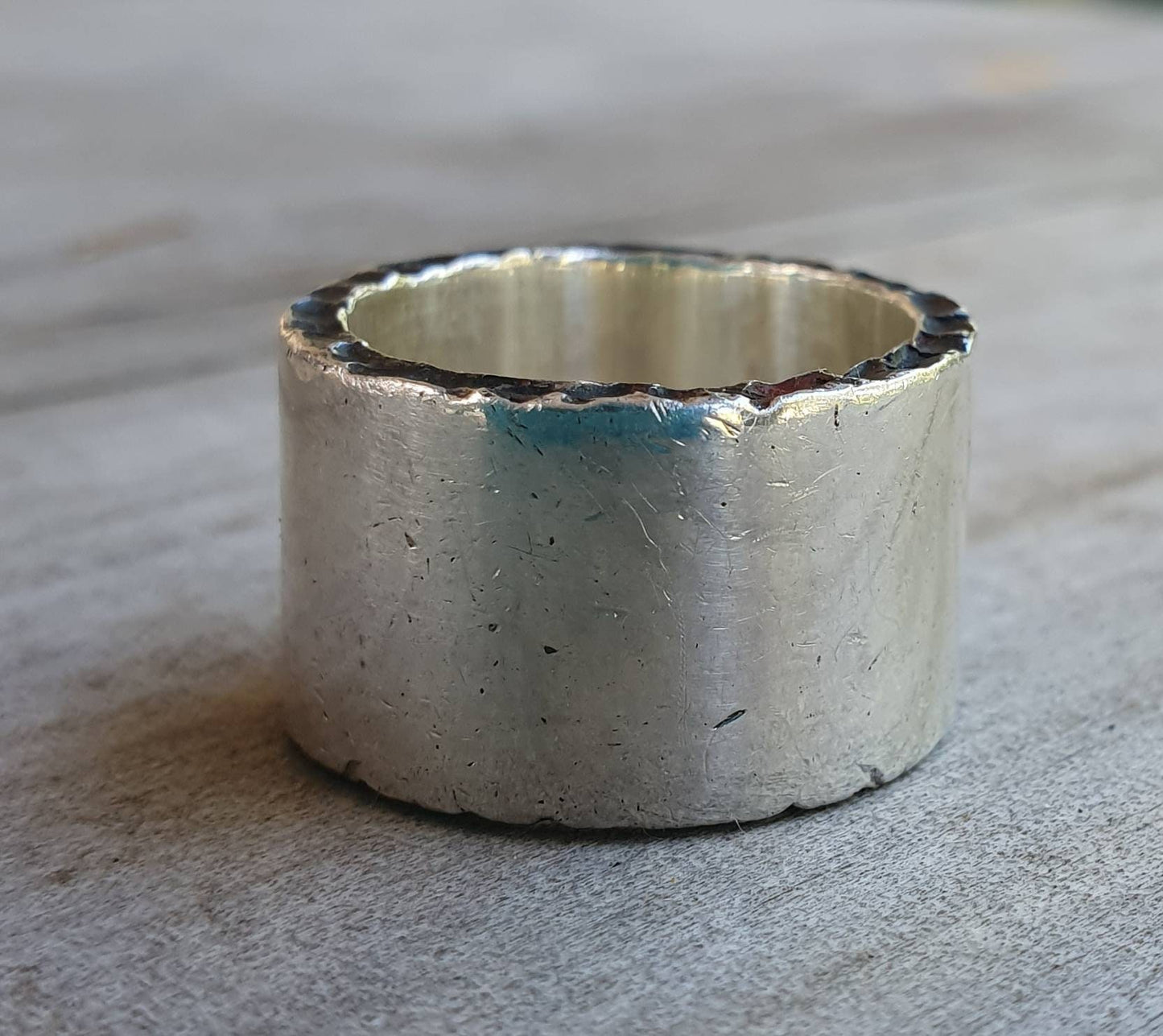 Wide solid ring, sterling silver band,hammered sides,chunky,uneven,rustic,thick wedding dress ring