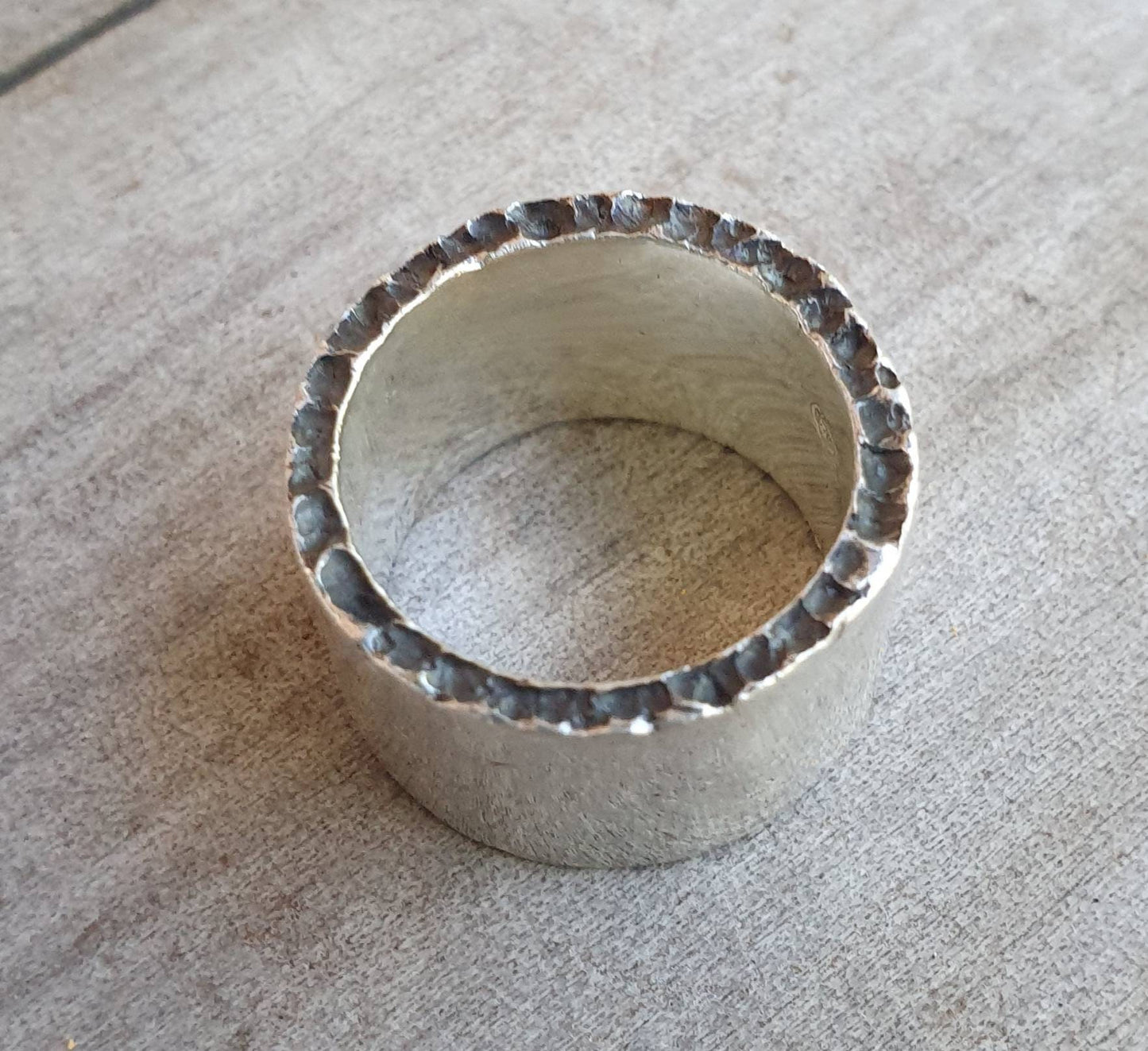 Wide solid ring, sterling silver band,hammered sides,chunky,uneven,rustic,thick wedding dress ring