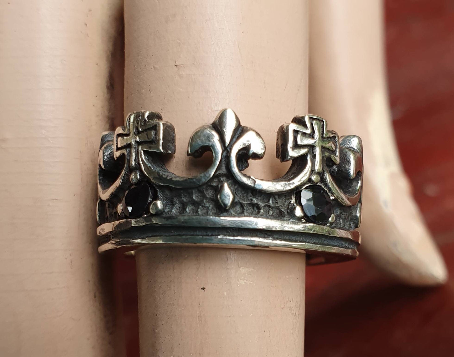 crown ring,sterling silver,cz,cubic zirconia,chunky ring,rockabilly, hipster,wedding band,steampunk gothic