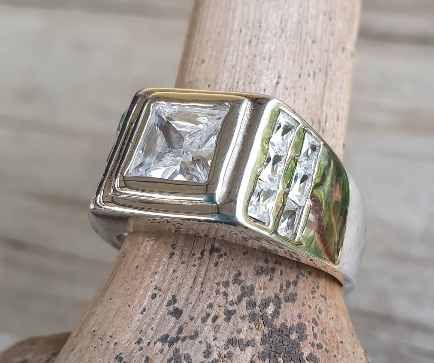 Silver signet ring,cz,sterling silver, Square top signet ring,Cubic zirconia, wedding dress ring, bling stone ring