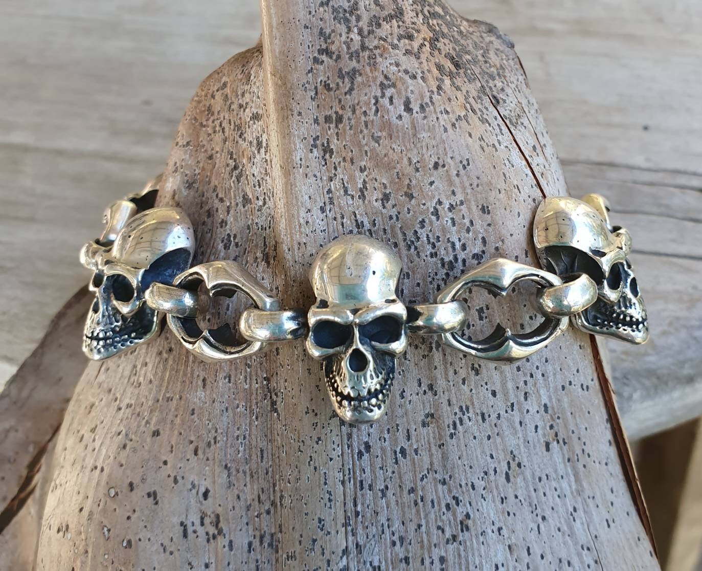 Skull bracelet,sterling silver, toggle bracelet,handmade,industrial,steampunk,rustic,heavy bracelet,unisex,bohobiker,grunge