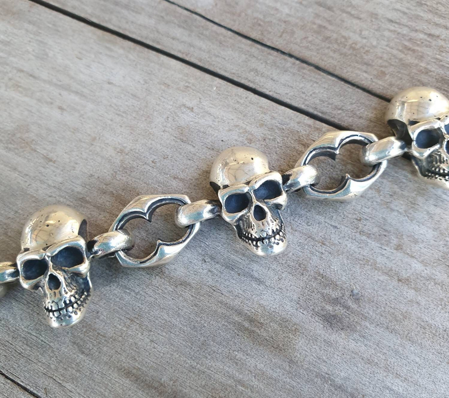 Skull bracelet,sterling silver, toggle bracelet,handmade,industrial,steampunk,rustic,heavy bracelet,unisex,bohobiker,grunge