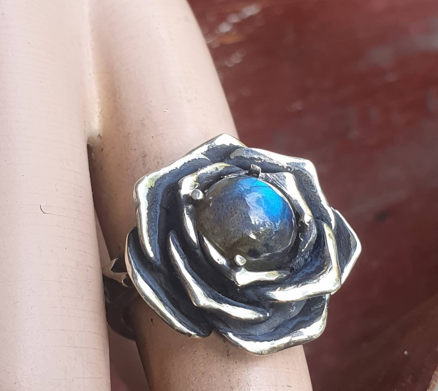 Rose ring,Labradorite,sterling silver,chunky handmade,large rose,boho,chunky ring steampunk, gothic,art nouveau ,victorian