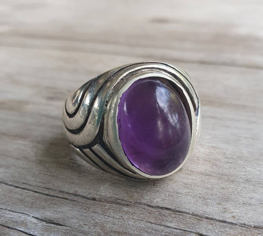 Amethyst  ring,sterling silver,chunky,heavy and solid,modern bespoke,boho,dress wedding dress ring