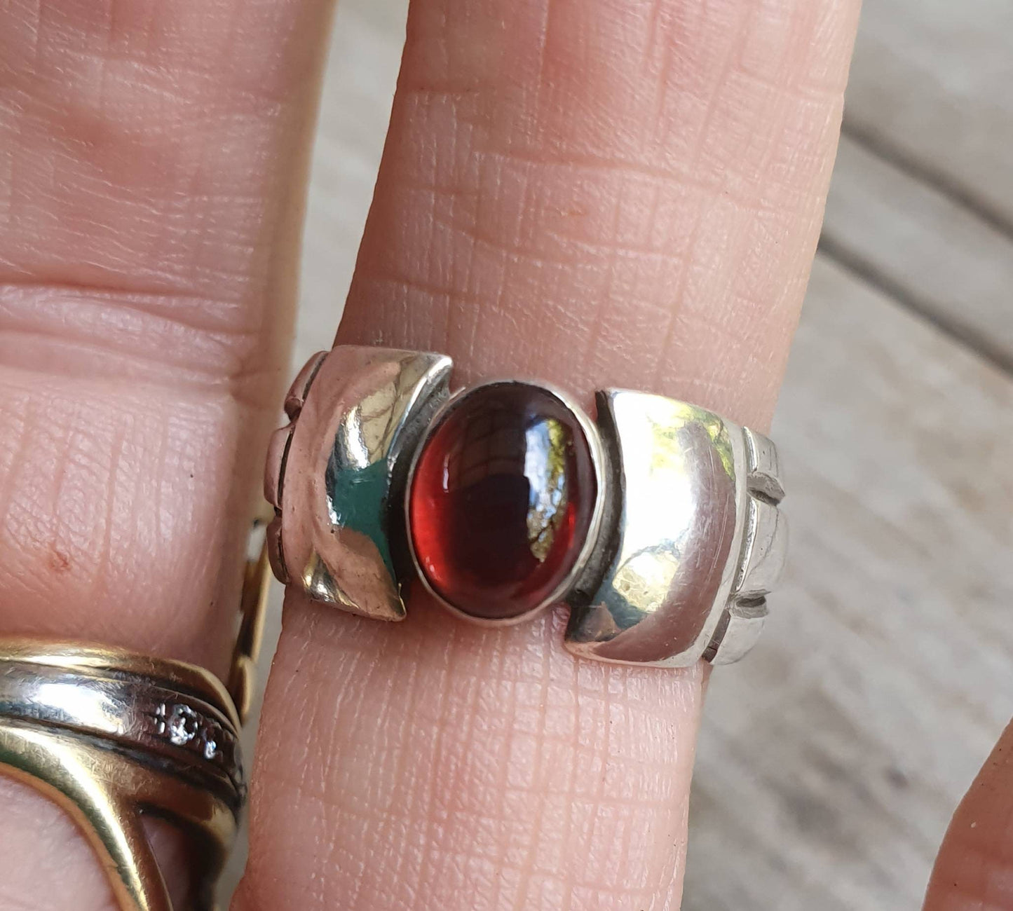 Garnet ring,cabachon ring,sterling silver,unisex band,handmade,boho,gypsy,gemstone ring,silver wedding ring,new age,