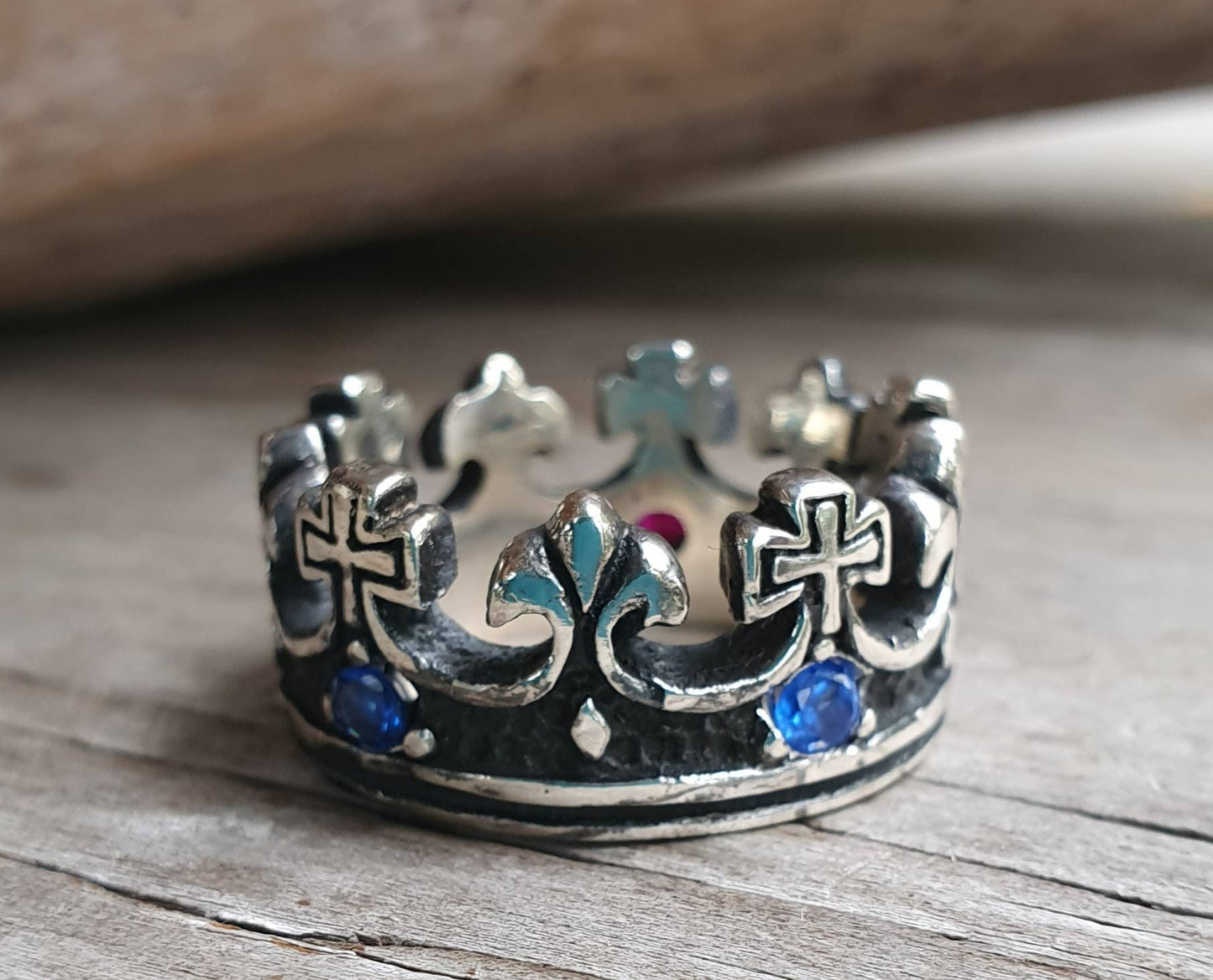 crown ring,sterling silver,swarovski crystals,chunky ring,rockabilly, hipster,wedding band,steampunk gothic