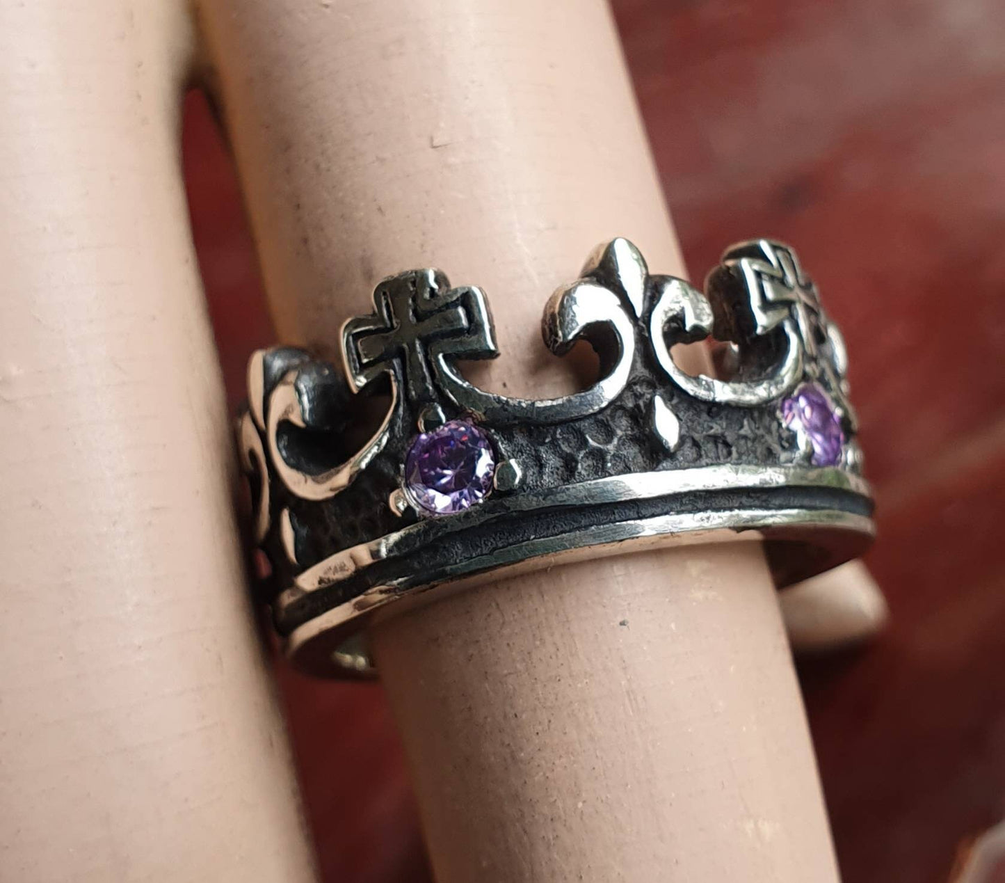 crown ring,sterling silver,cz,cubic zirconia,chunky ring,rockabilly, hipster,wedding band,steampunk gothic