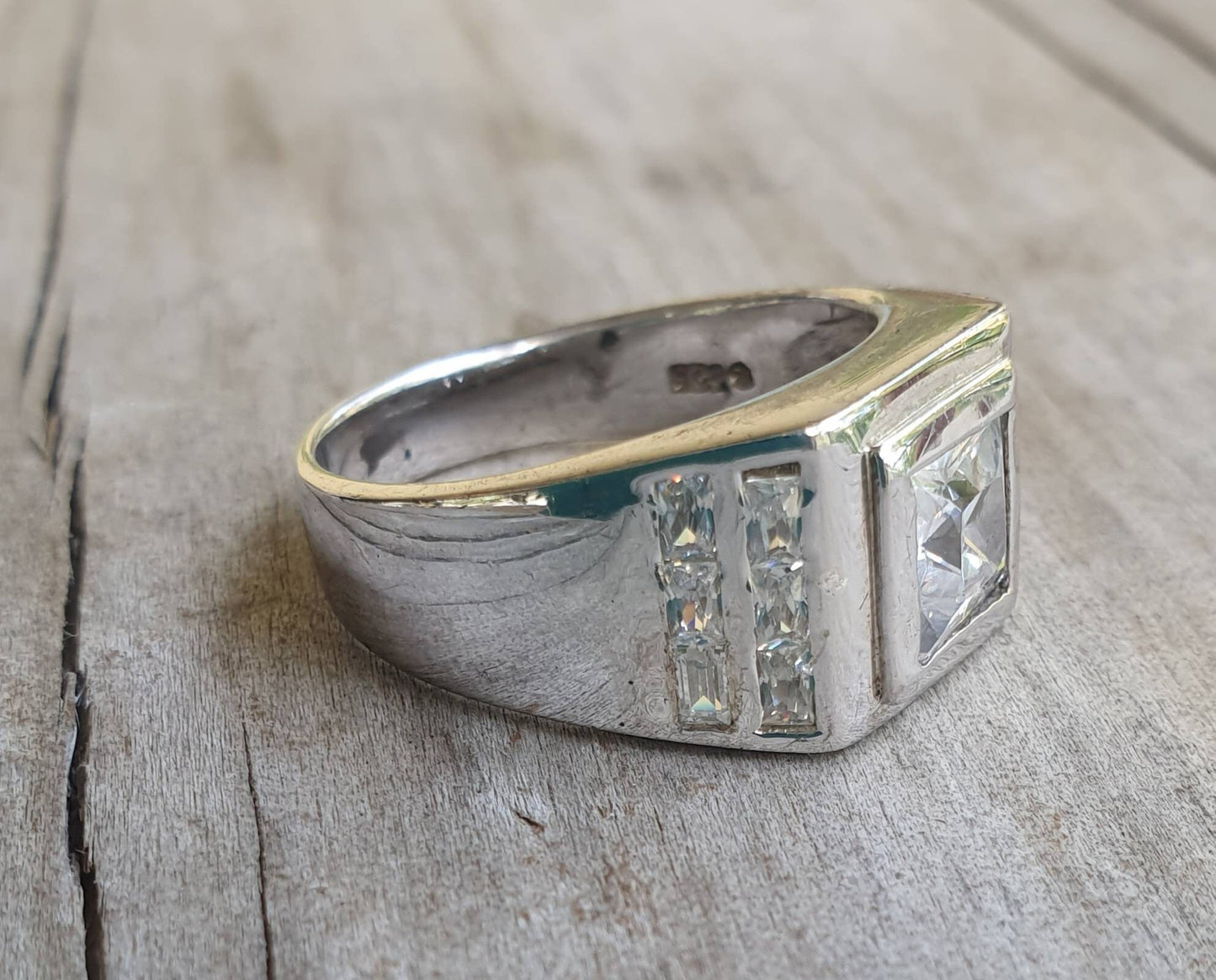 Silver signet ring,cz,sterling silver, Square top signet ring,Cubic zirconia, wedding dress ring, bling stone ring