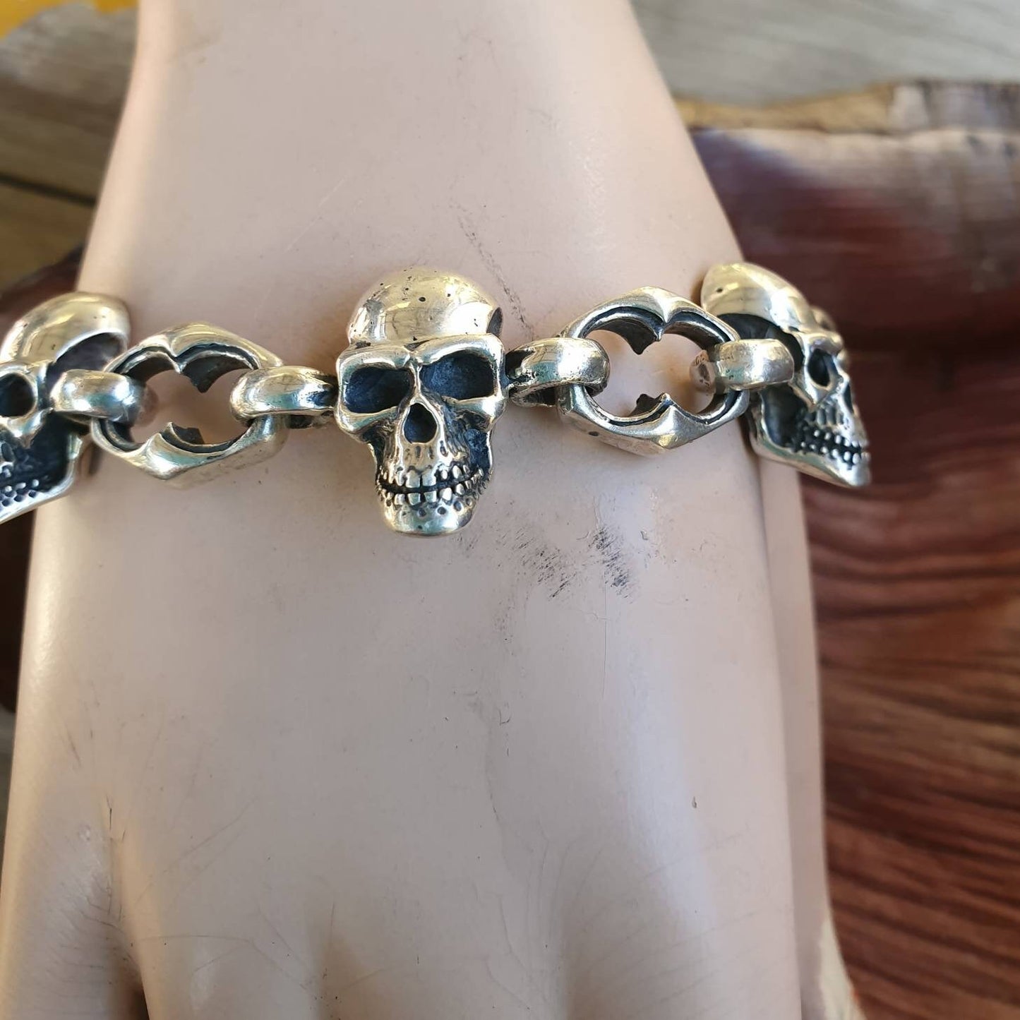 Skull bracelet,sterling silver, toggle bracelet,handmade,industrial,steampunk,rustic,heavy bracelet,unisex,bohobiker,grunge