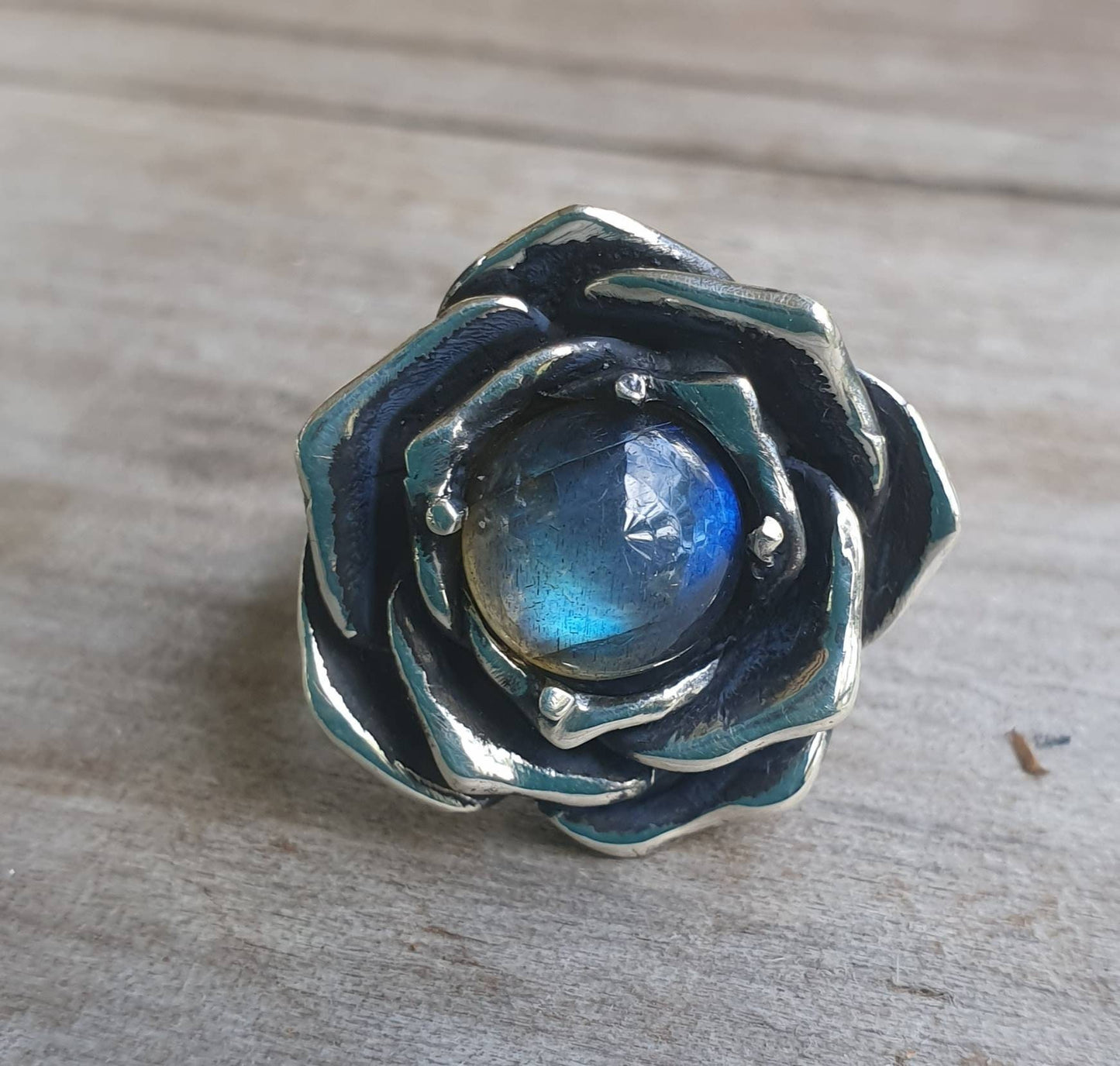 Rose ring,Labradorite,sterling silver,chunky handmade,large rose,boho,chunky ring steampunk, gothic,art nouveau ,victorian