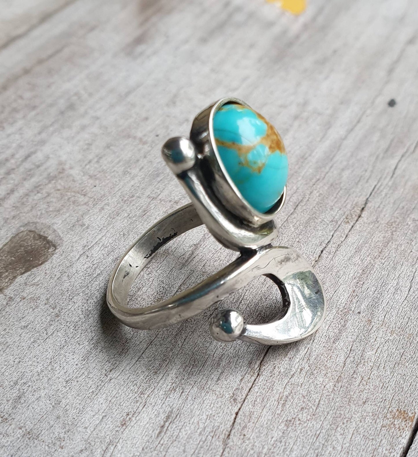 Long turquoise ring, sterling  silver,goddess,art deco,long elegant ring,art nouveau swirl.