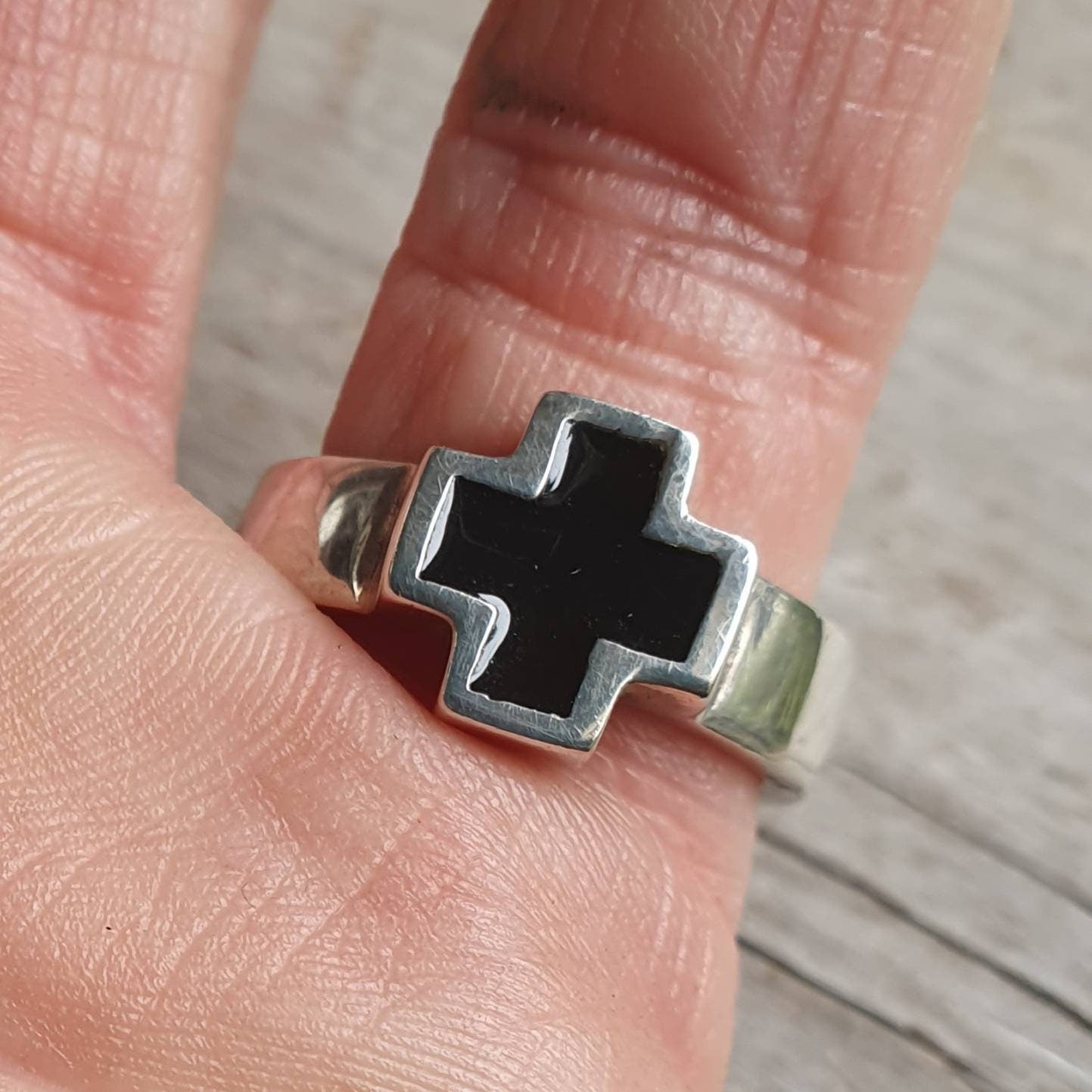 cross ring,sterling silver,even cross,black enamel, Christian,Celtic  cross,medieval,religious,pagan,Jesus,hand made,knights templar