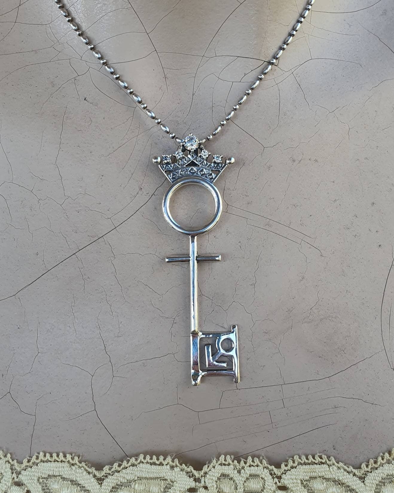 Penthouse  key pendant,vintage,1990s,sterling silver,cubic zirconia, cz,