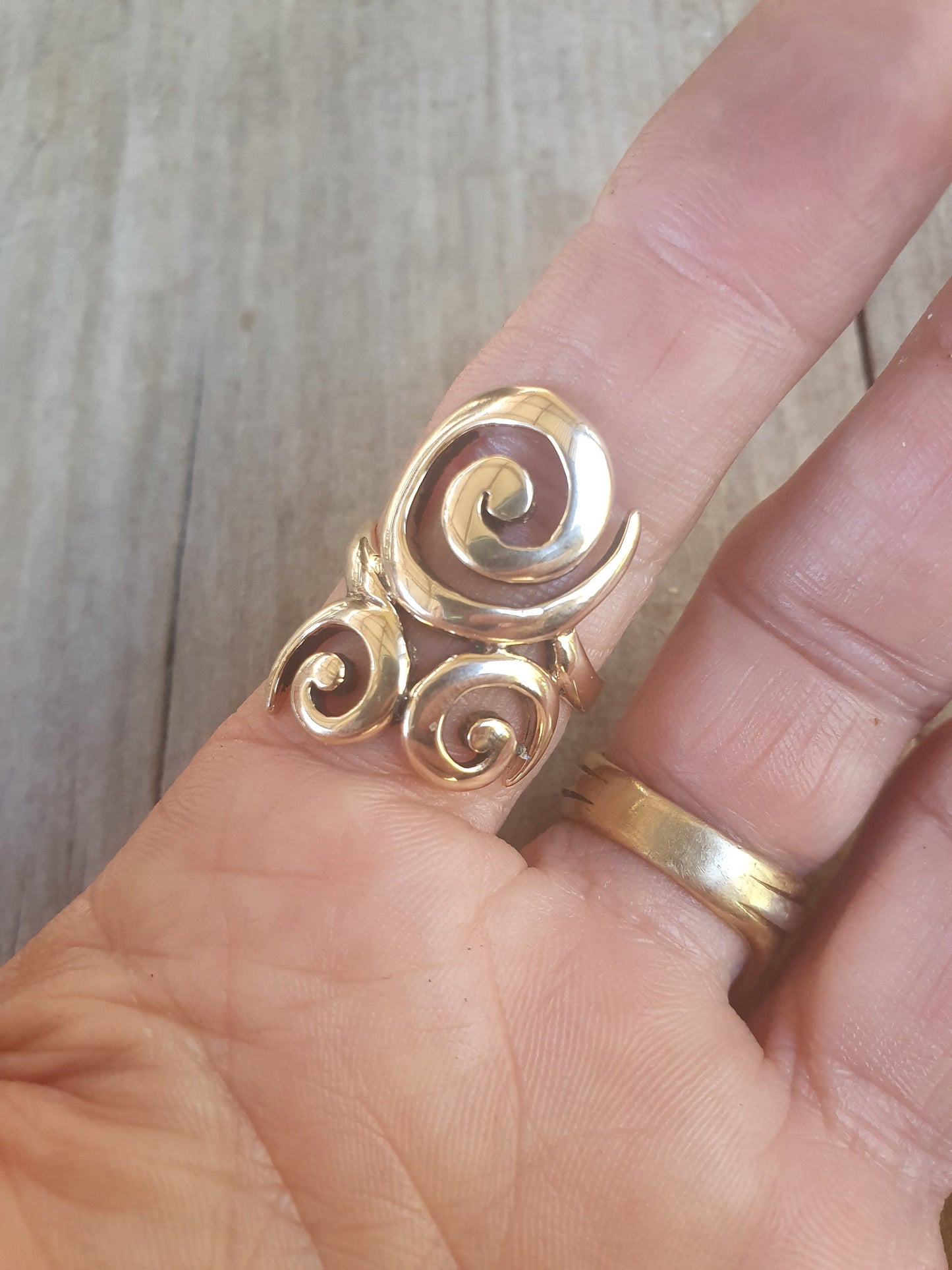 gold scroll ring,9ct gold,long ring,hand made, steampunk ,gothic ,celtic, tribal swirl,custom order