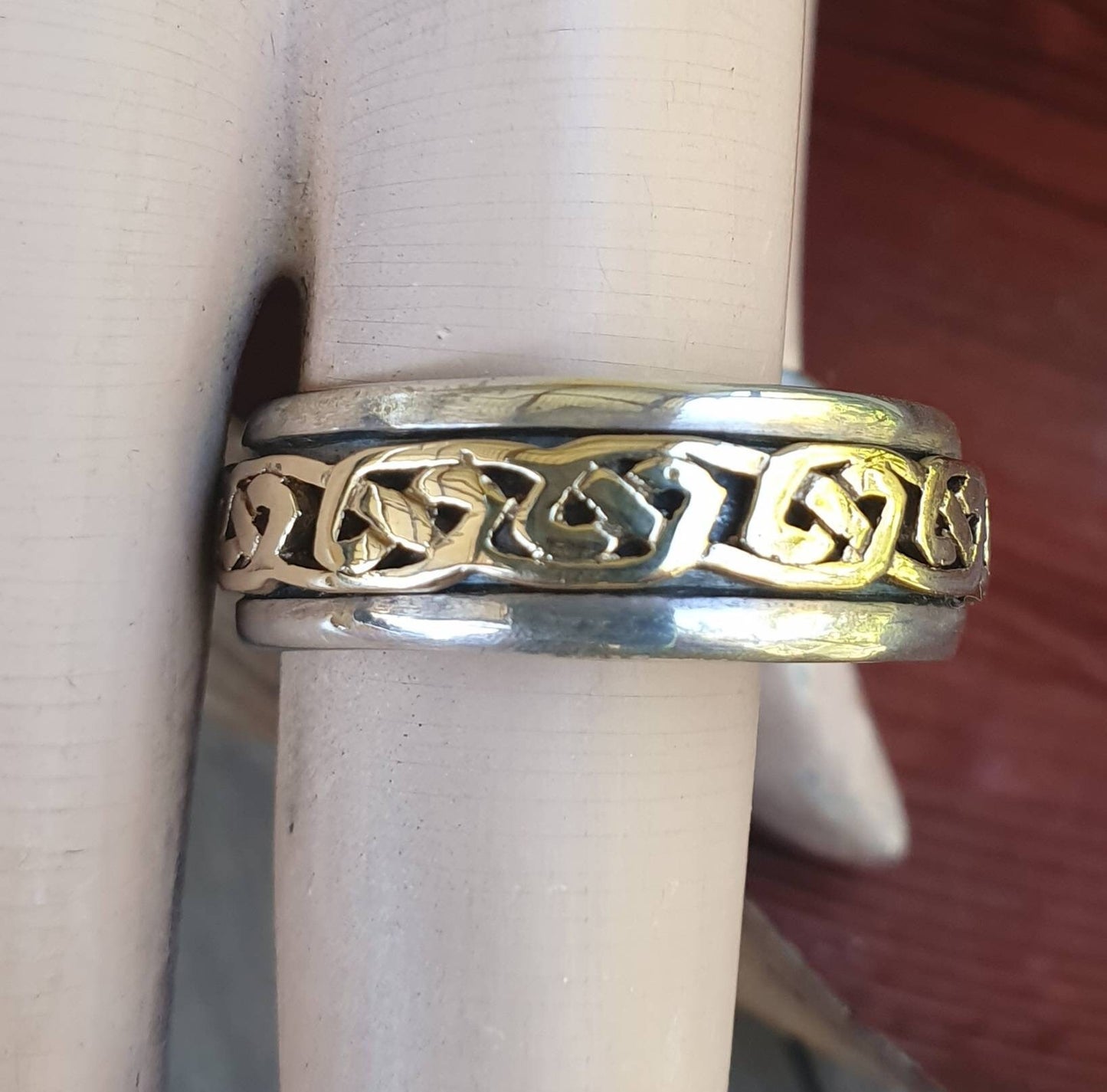 spinner ring,9ct/9k gold and sterling silver,tribal,celtic worry ring,two tone wedding,bespoke