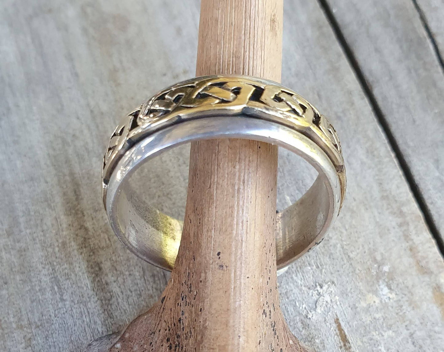 spinner ring,9ct/9k gold and sterling silver,tribal,celtic worry ring,two tone wedding,bespoke