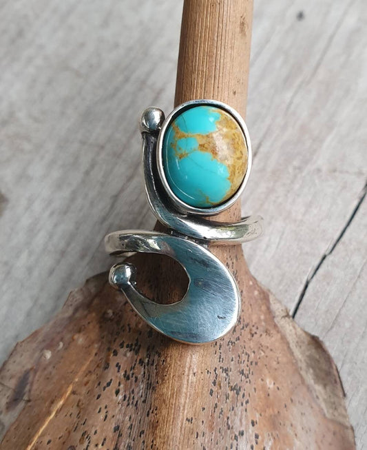 Long turquoise ring, sterling  silver,goddess,art deco,long elegant ring,art nouveau swirl.