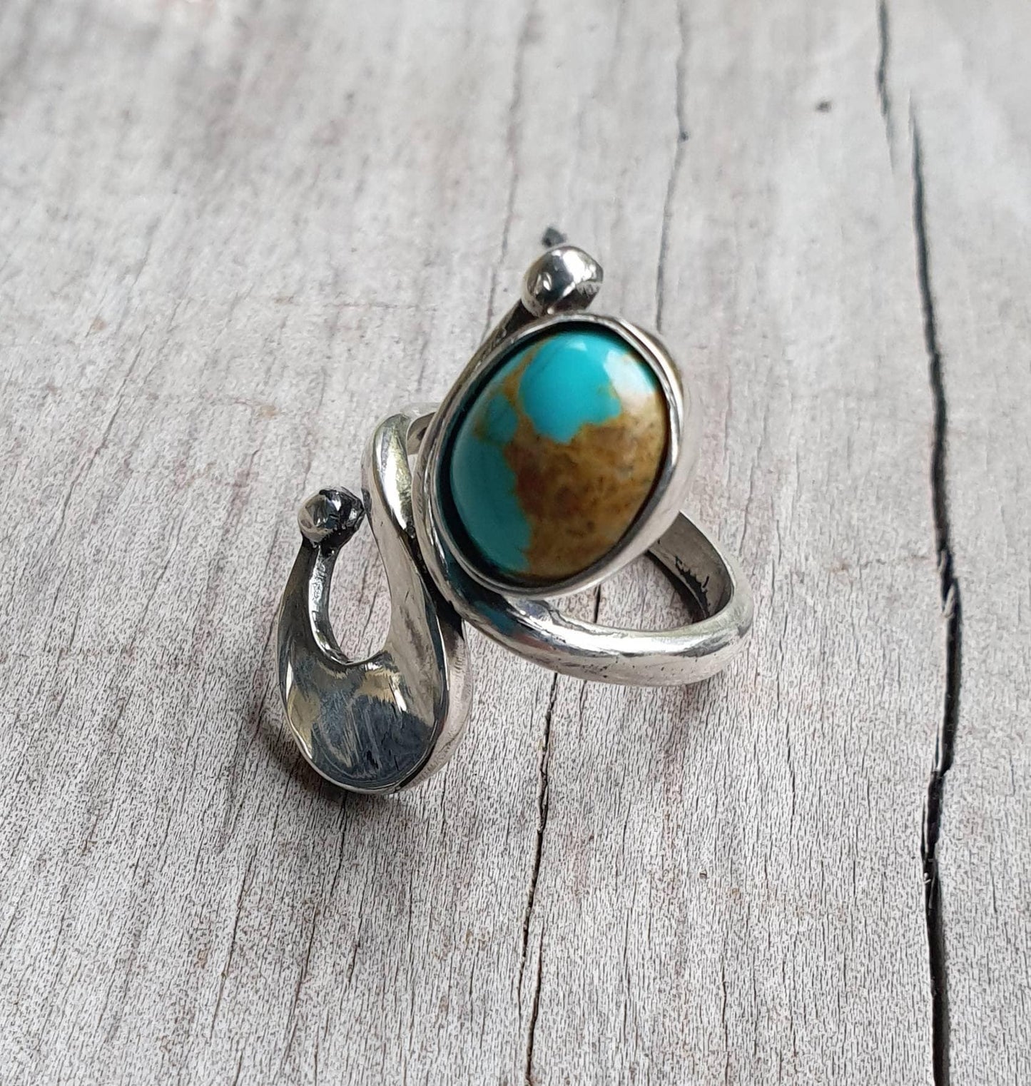 Long turquoise ring, sterling  silver,goddess,art deco,long elegant ring,art nouveau swirl.