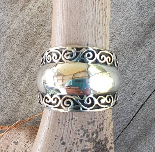 Wide silver ring,sterling silver,chunky dome ring,wide rounded band,handmade,wedding,boho,gypsy,tribal,