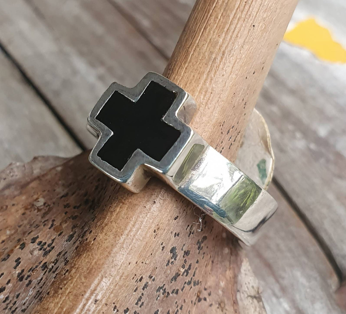 cross ring,sterling silver,even cross,black enamel, Christian,Celtic  cross,medieval,religious,pagan,Jesus,hand made,knights templar