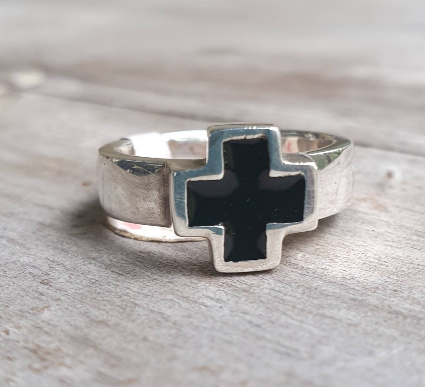 cross ring,sterling silver,even cross,black enamel, Christian,Celtic  cross,medieval,religious,pagan,Jesus,hand made,knights templar