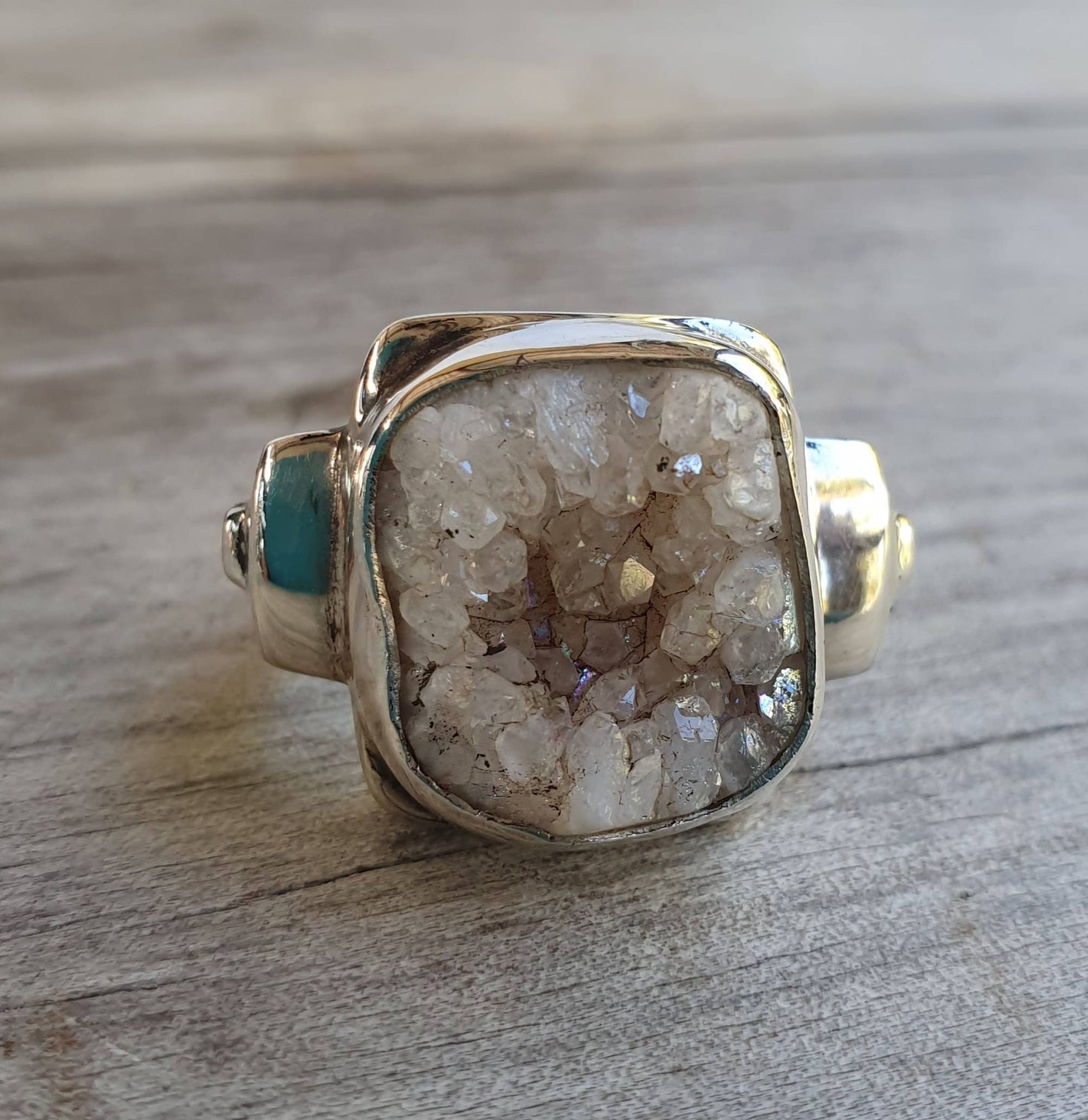 Druzy quartz ring,sterling silver,crystal ring,freeform crystal,chunky original silver ring