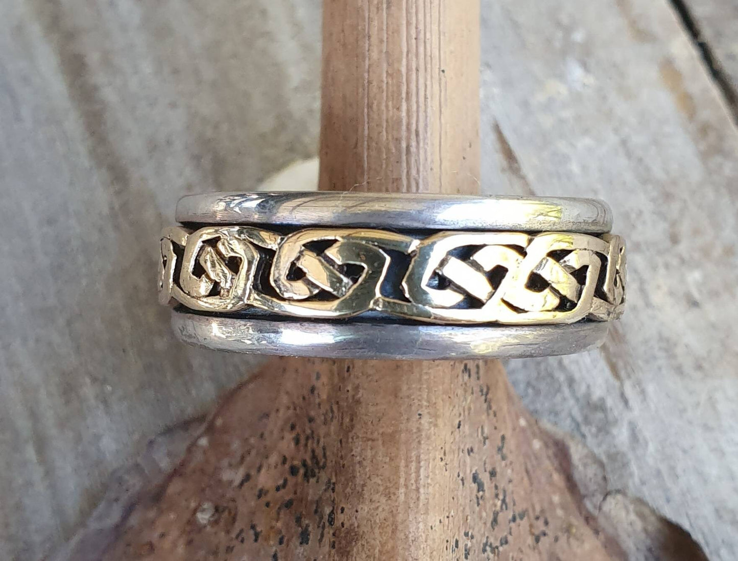 spinner ring,9ct/9k gold and sterling silver,tribal,celtic worry ring,two tone wedding,bespoke