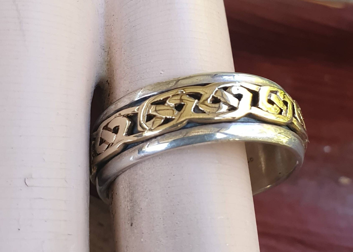 spinner ring,9ct/9k gold and sterling silver,tribal,celtic worry ring,two tone wedding,bespoke