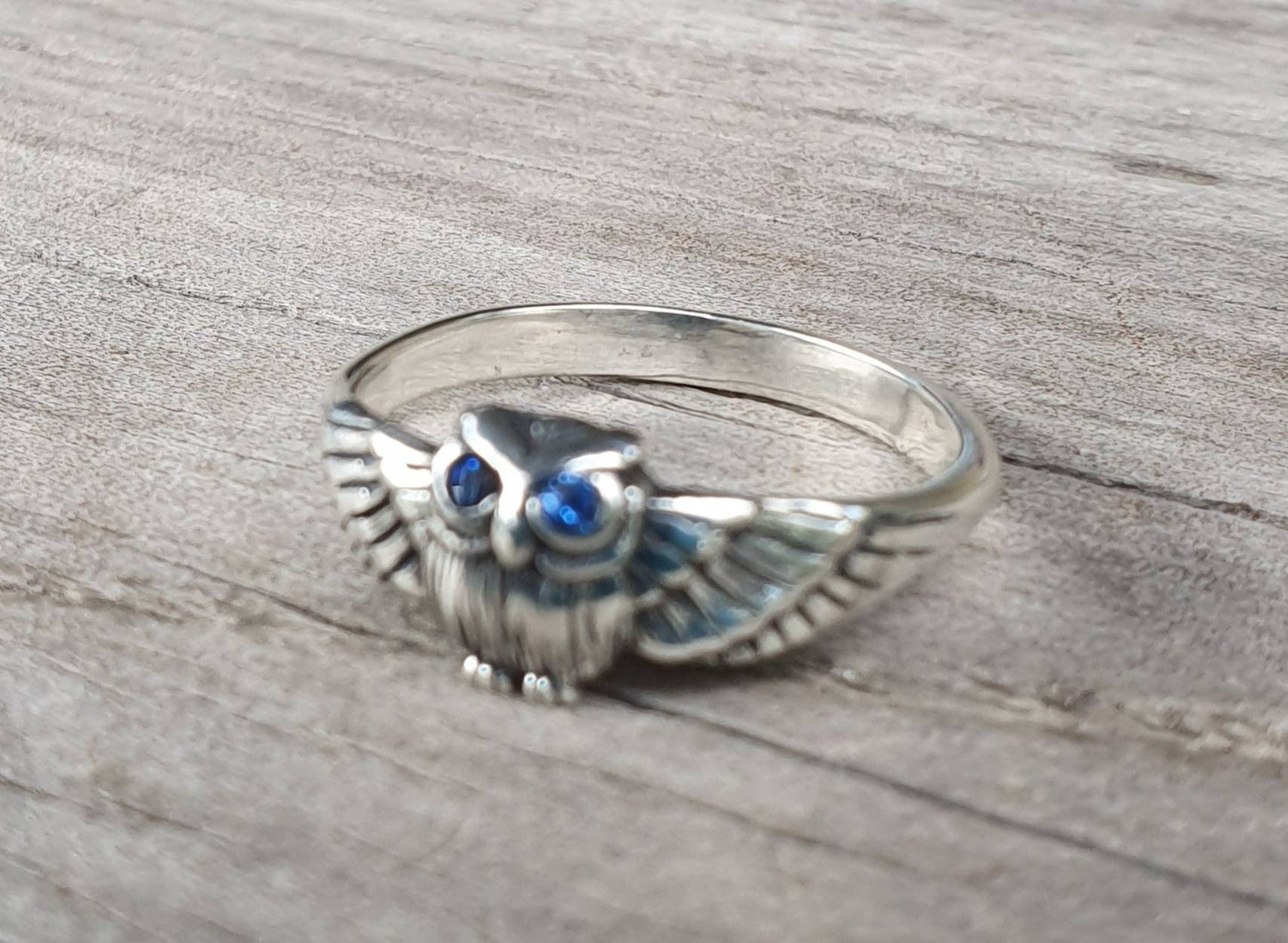 HARRY.petite owl ring,sterling silver, bird ring,boho,gypsy,goddess,woodland,womens fashion,Swarovski crystal,