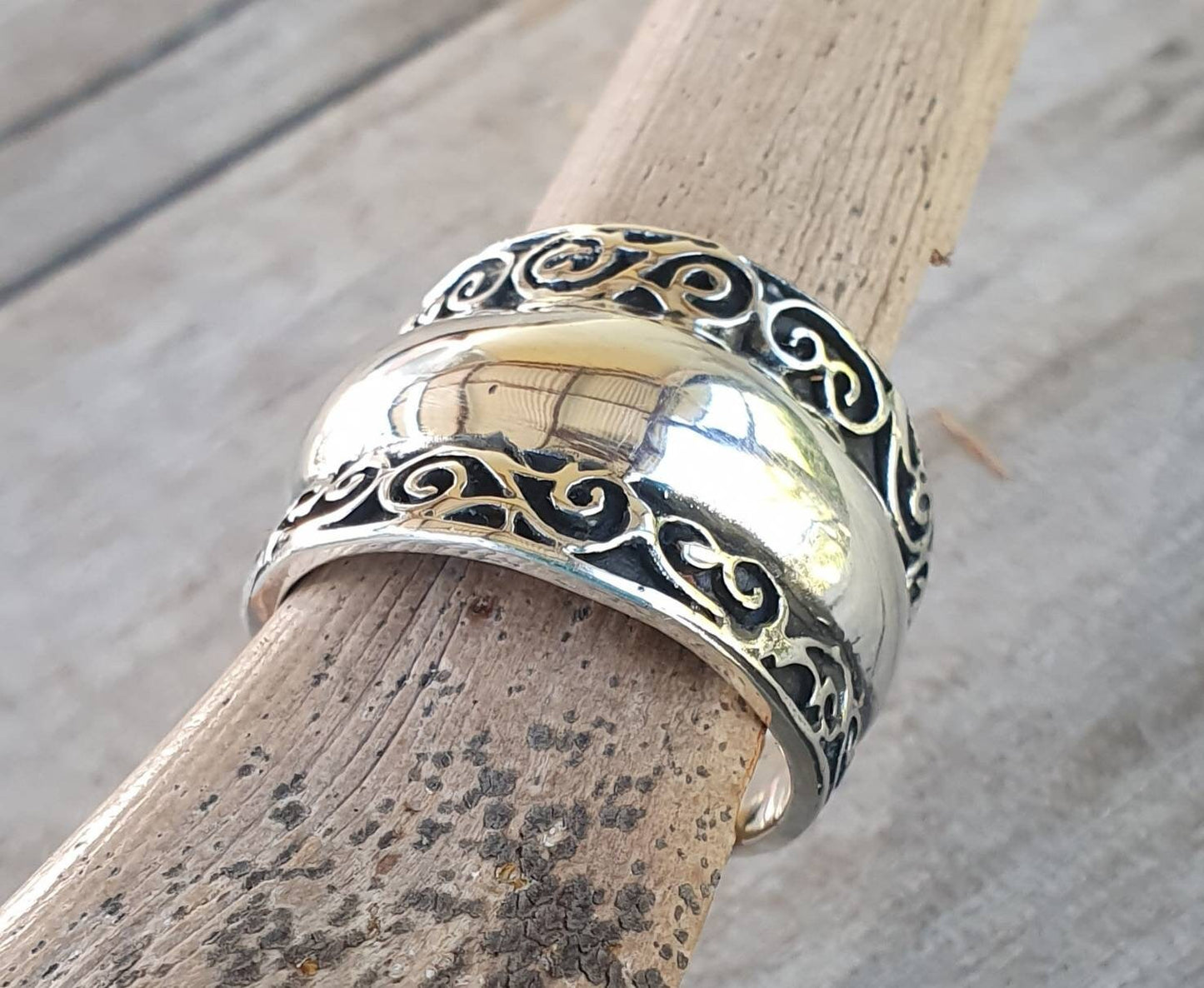 Wide silver ring,sterling silver,chunky dome ring,wide rounded band,handmade,wedding,boho,gypsy,tribal,