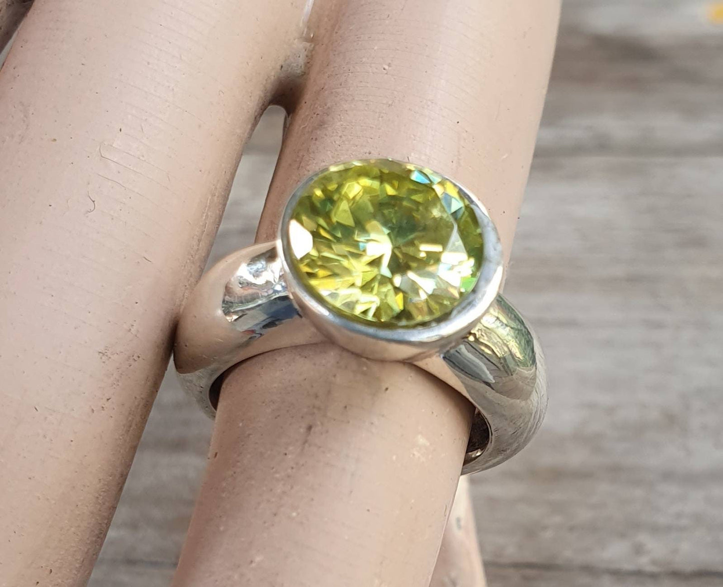 Cz ring,Lemon quartz Cubic zirconia ring,sterling silver,yellow cz,chunky solitare,handmade, ring,goddess,boho,solitare ring,new age,