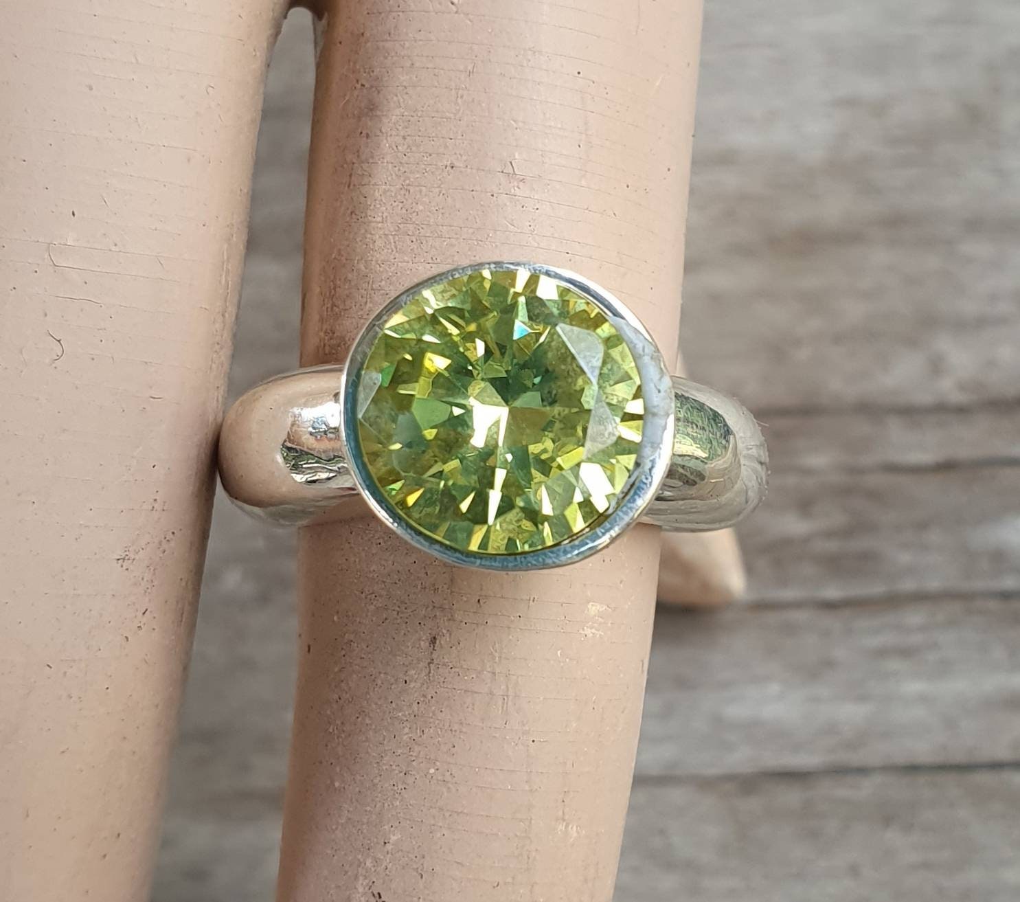 Cz ring,Lemon quartz Cubic zirconia ring,sterling silver,yellow cz,chunky solitare,handmade, ring,goddess,boho,solitare ring,new age,