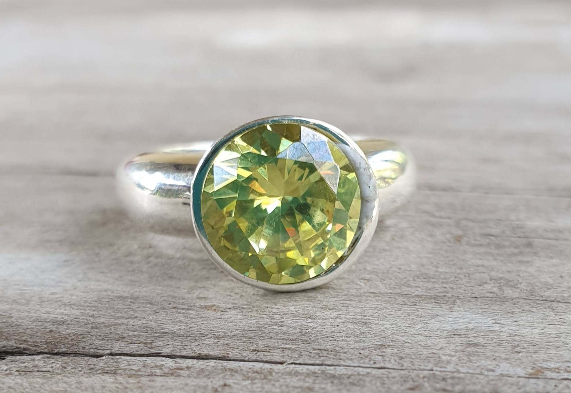 Cz ring,Lemon quartz Cubic zirconia ring,sterling silver,yellow cz,chunky solitare,handmade, ring,goddess,boho,solitare ring,new age,