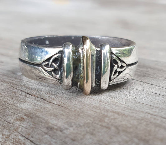 Celtic ring,two tone, 9ct gold with sterling silver,celtic tribal band,maori,celtic wedding ring,handmade,silver band,plain silver ring