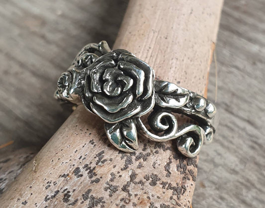 rose ring,sterling silver,flower,boho, steampunk,gothic,art nouveau ,victorian,vintage,handmade,gypsy,goddess,women fashion