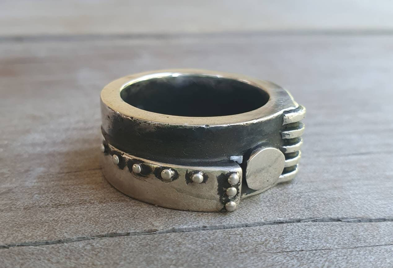 Mechanical Chunky ring,sterling silver, rustic, industrial,mans silver band,handmade, steampunk,silver wedding,rockabilly thick silver